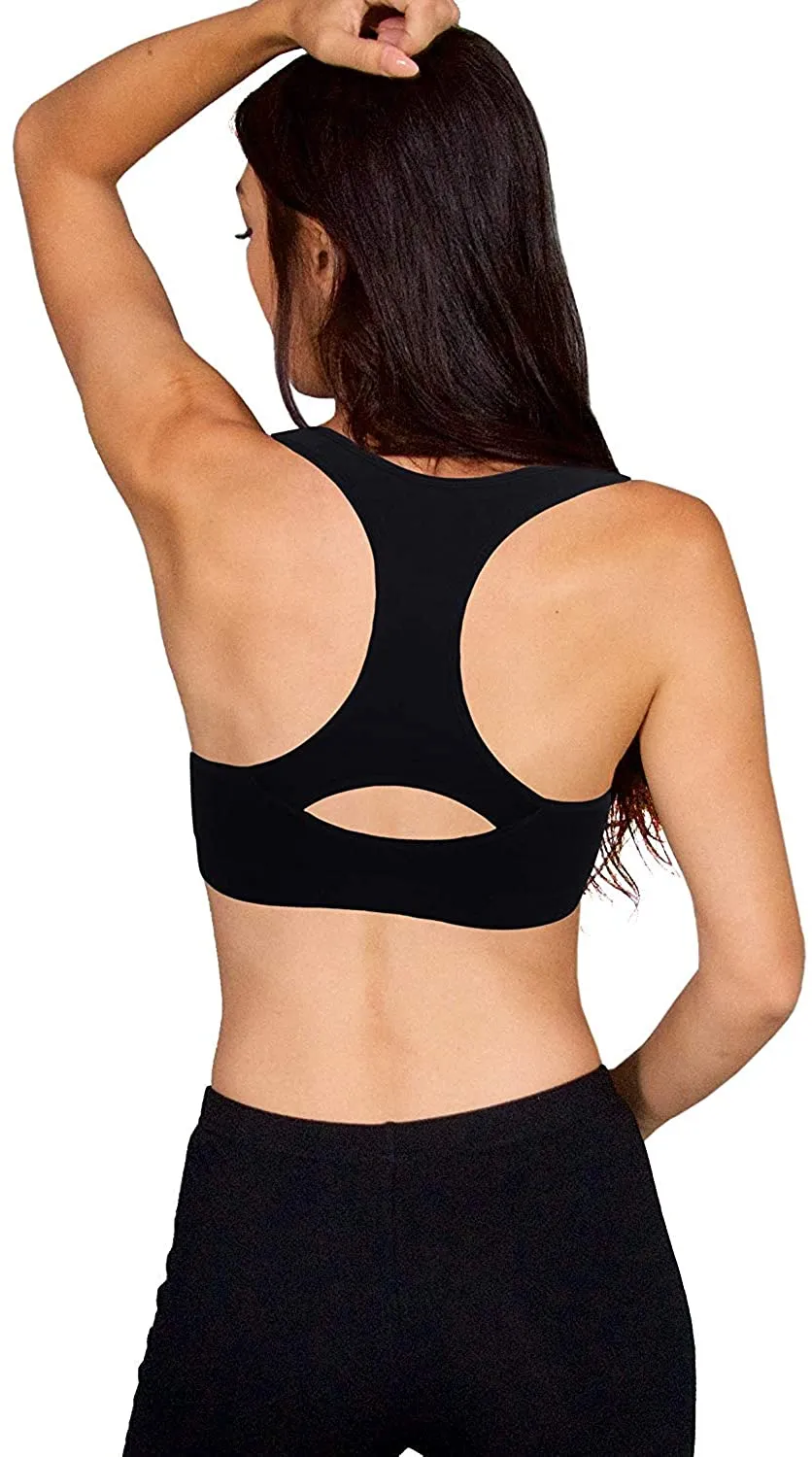 3 Pack Racerback Black Sports Bras, Removable Padded Seamless Activewear Fitness Bra