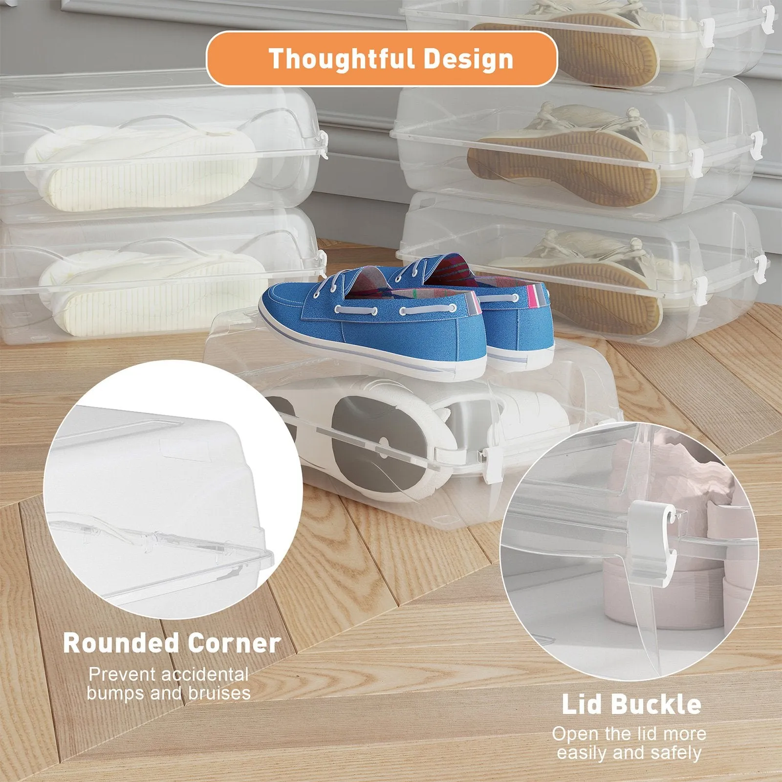 4 Pack Stackable Shoe Organizer with Lids Storage Boxes Sneaker Containers, White