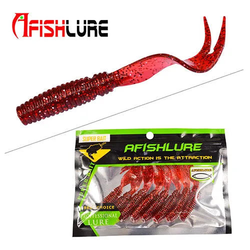 8pcs/lot Afishlure Curly Tail Soft Lure 75mm 3.3g Forked Tail fishing bait grubs Plastic Maggot Fishing lure Jig Head Texas Rig