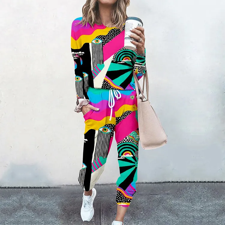 Abstract Blouse  & Elastic Pants  - Casual Streetwear