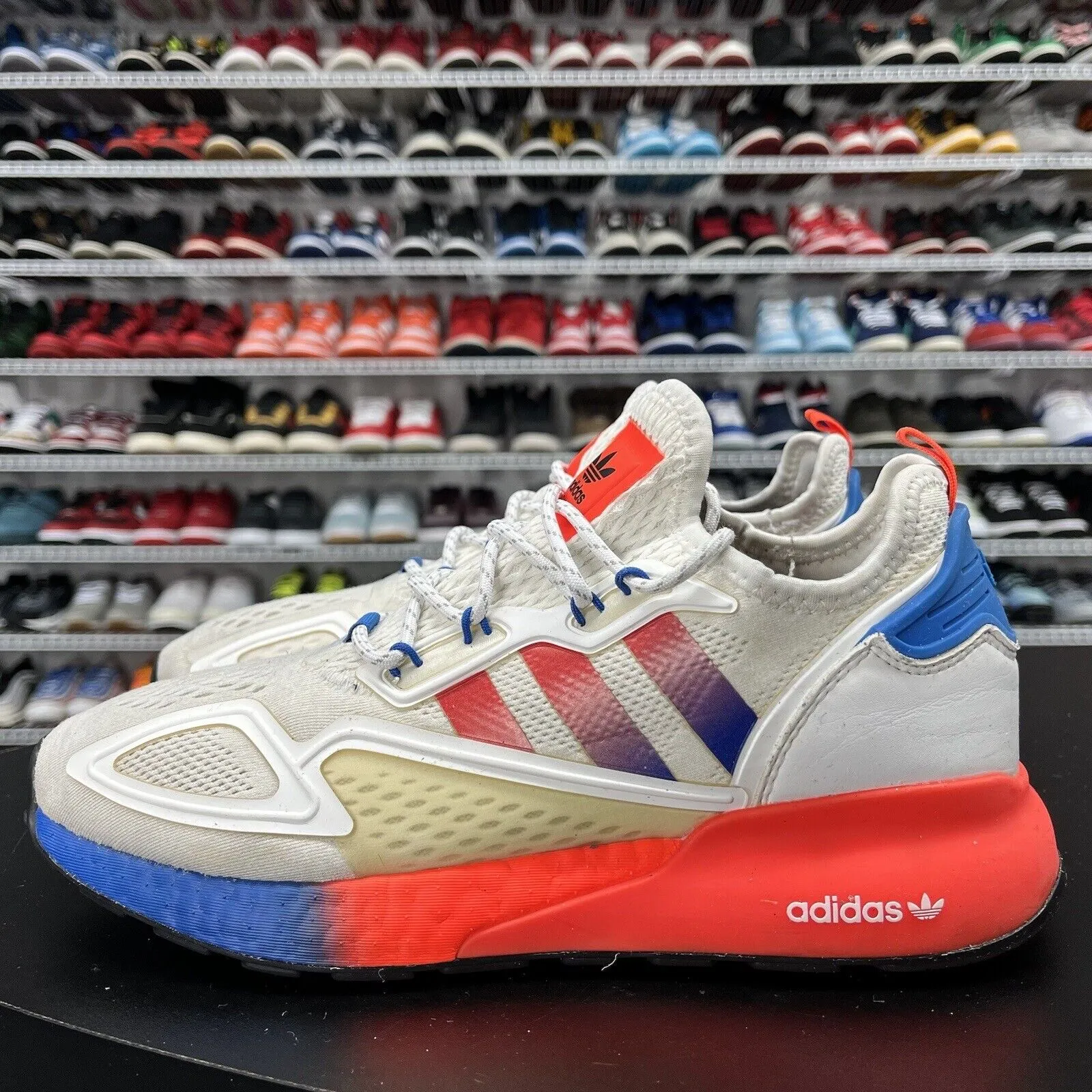 Adidas ZX 2K Boost (FV9996) "Cloud White/Solar Red/Blue" Men's Size 9.5