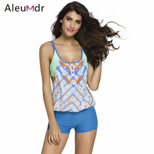 Aleumdr 2017 Women Stripes Swimwear Push-up Tankini Top Bathing Suit Swimsuit Plus Size Shorts Bikinis LC41990 Maillot De Bain