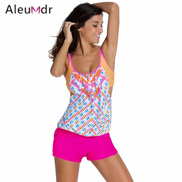 Aleumdr 2017 Women Stripes Swimwear Push-up Tankini Top Bathing Suit Swimsuit Plus Size Shorts Bikinis LC41990 Maillot De Bain