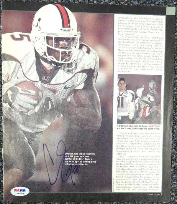 Andre Johnson 9x10.5 Autographed Magazine Page Photo Miami Hurricanes PSA/DNA #S40864