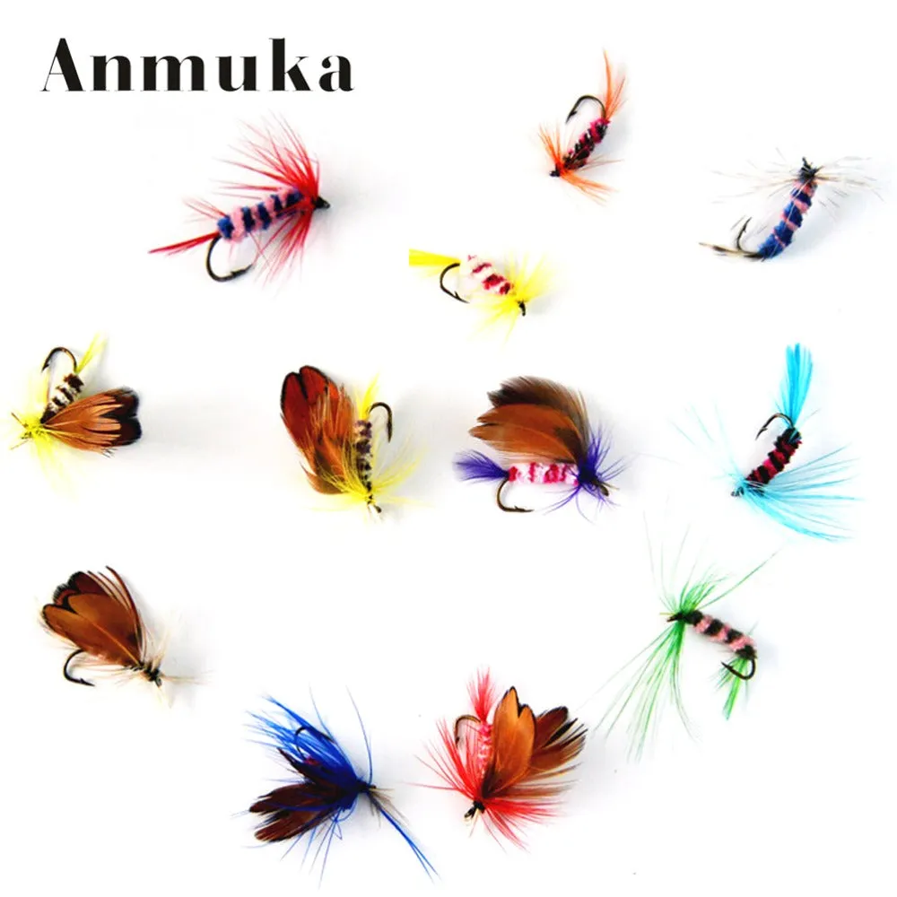 Anmuka 12pcs/set Various Dry Fly Fishing Trout Salmon Dry Flies Fish Hook Lures fishing fishing pesca