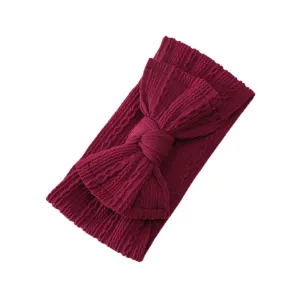 Baby Twist Cable Knit Bow Headband in Cherry