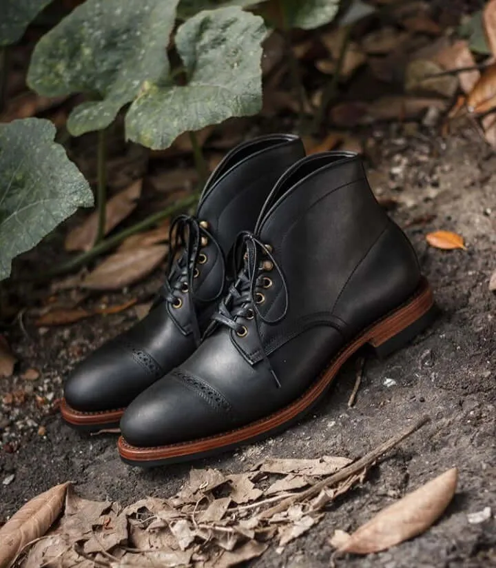 Bespoke Black Chukka Leather Cap Toe Lace Up Boots