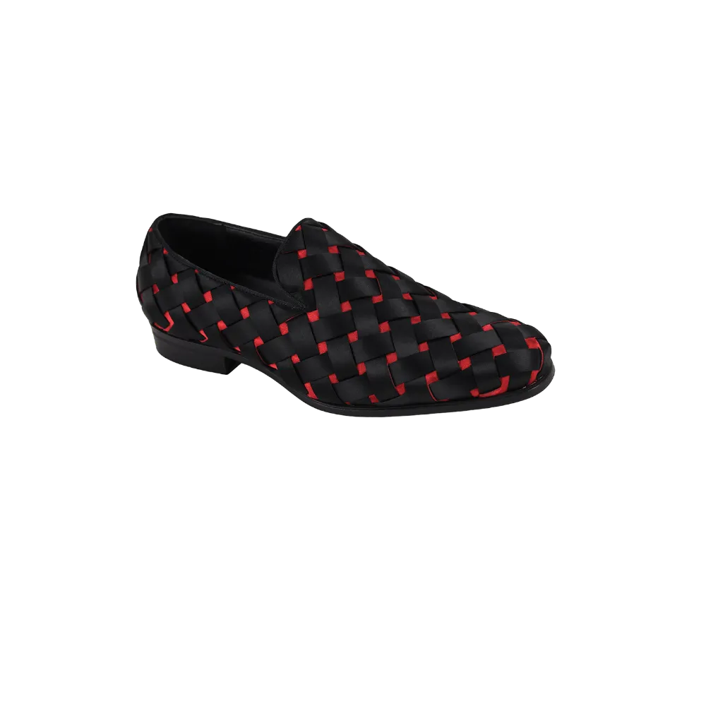 Black and Red Prince Plain Toe Satin Slip-On luxury Men's Shoes