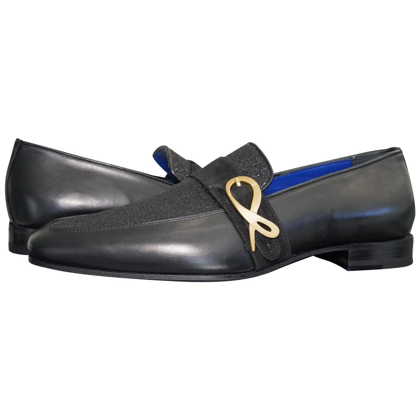 Black Diamante Leather Monk Gold Loafer