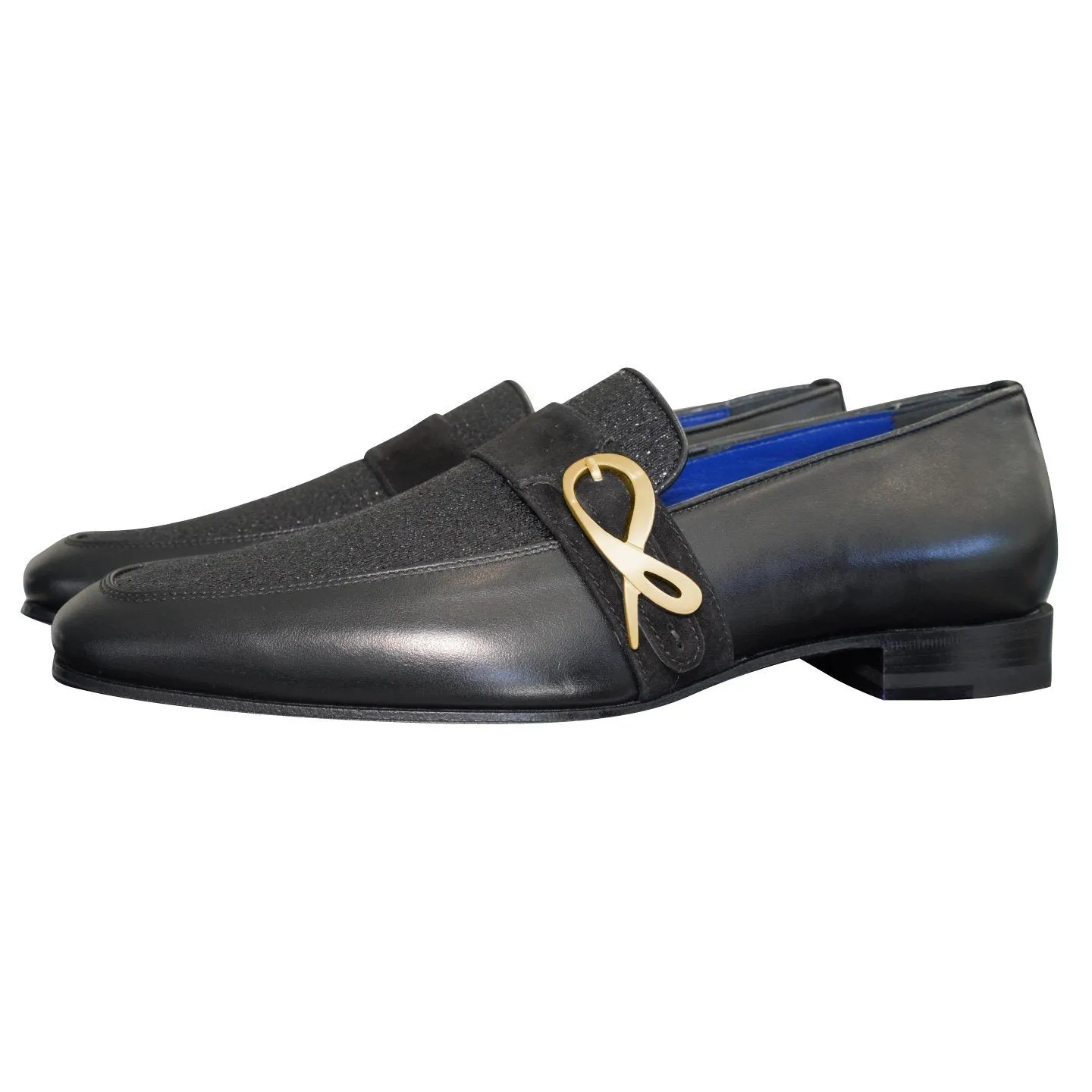 Black Diamante Leather Monk Gold Loafer