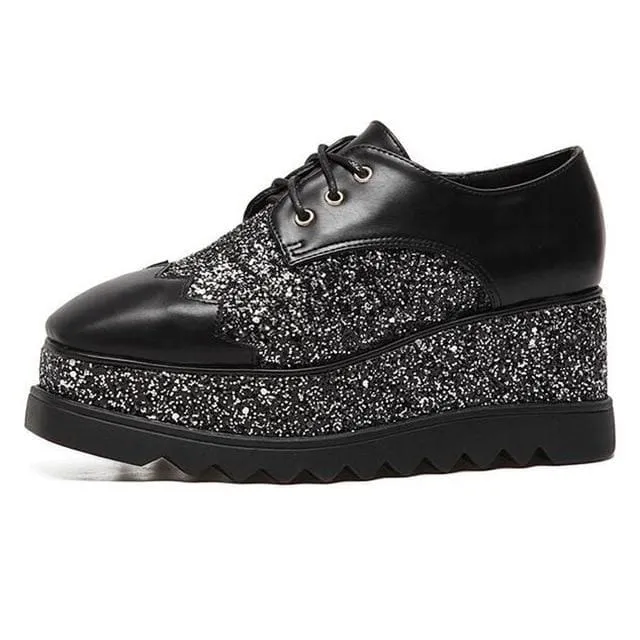 Bling Bling Creepers Thick Bottom Leather Shoes