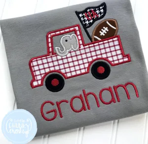 Boy Shirt - Applique Football Themed Truck with Elephant   Personalization