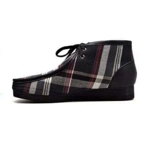 British Walkers New Castle Print Wallabee Boots Men's Black Plaid Leather and Suede