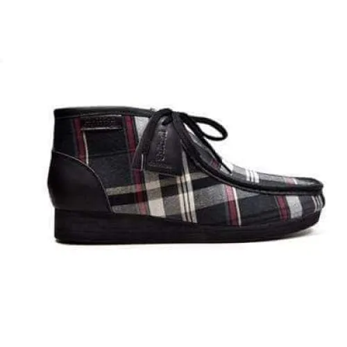 British Walkers New Castle Print Wallabee Boots Men's Black Plaid Leather and Suede