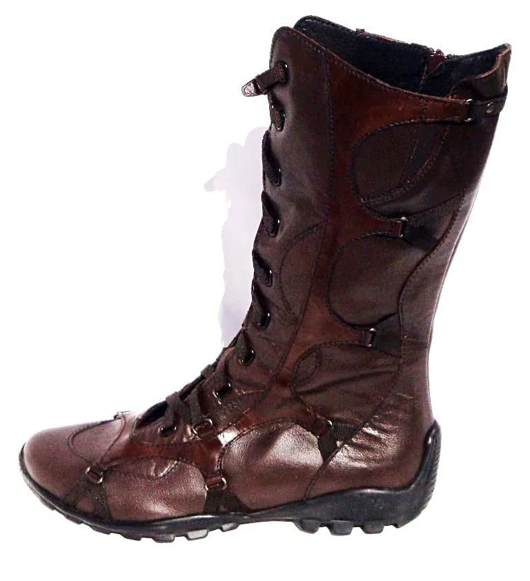 Brown leather 3/4 flat boots - Testa di Moro