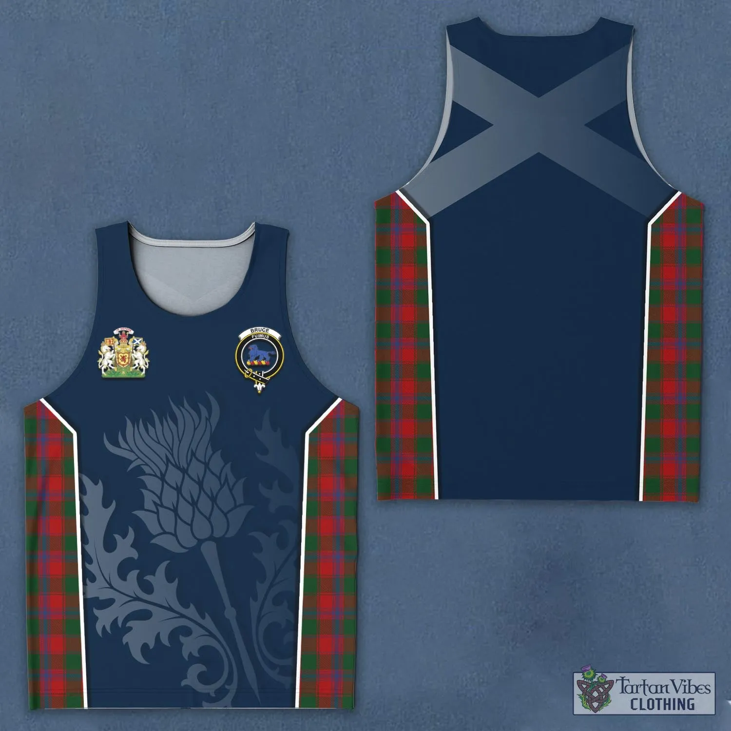 Bruce Old Tartan Men's Tanks Top with Family Crest and Scottish Thistle Vibes Sport Style