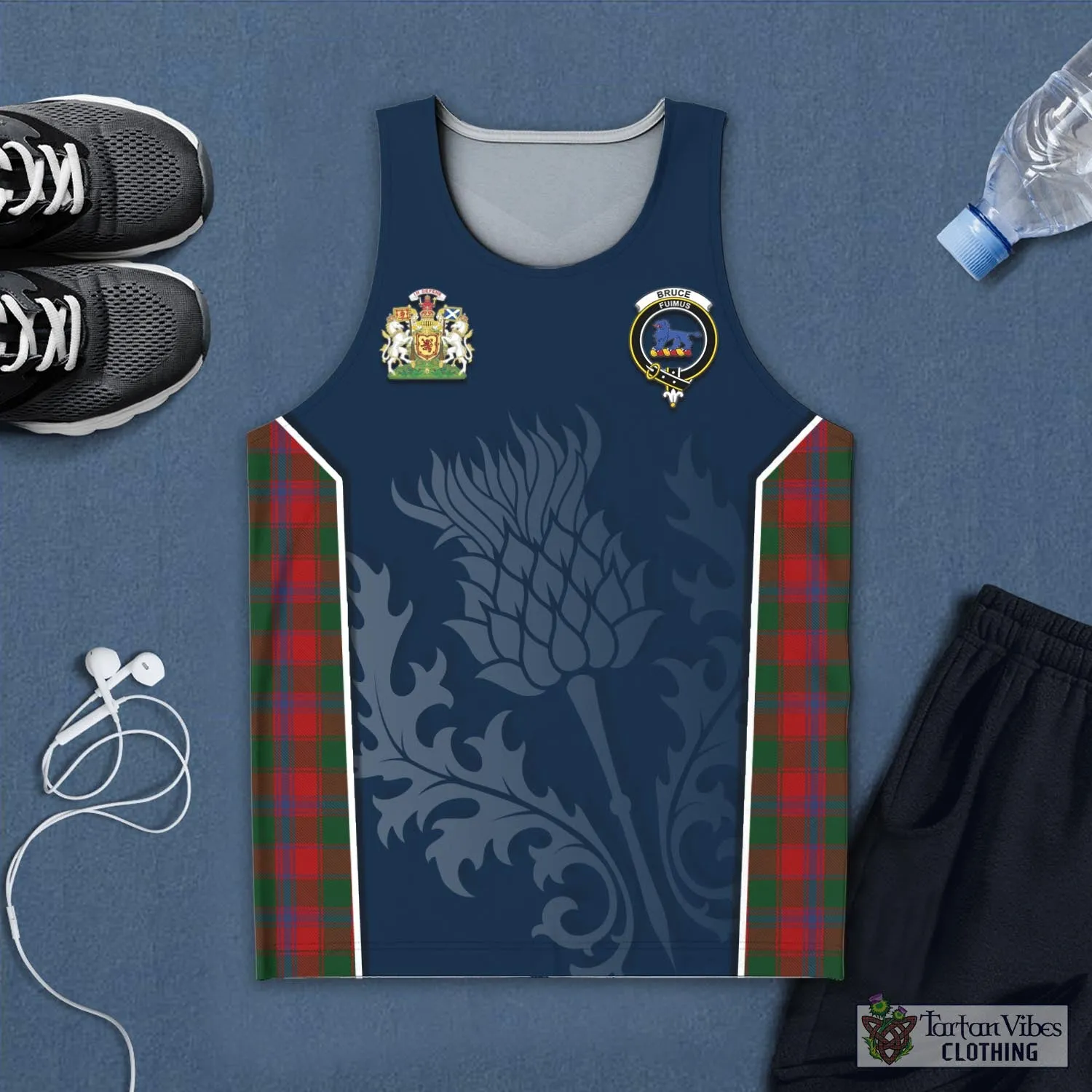 Bruce Old Tartan Men's Tanks Top with Family Crest and Scottish Thistle Vibes Sport Style