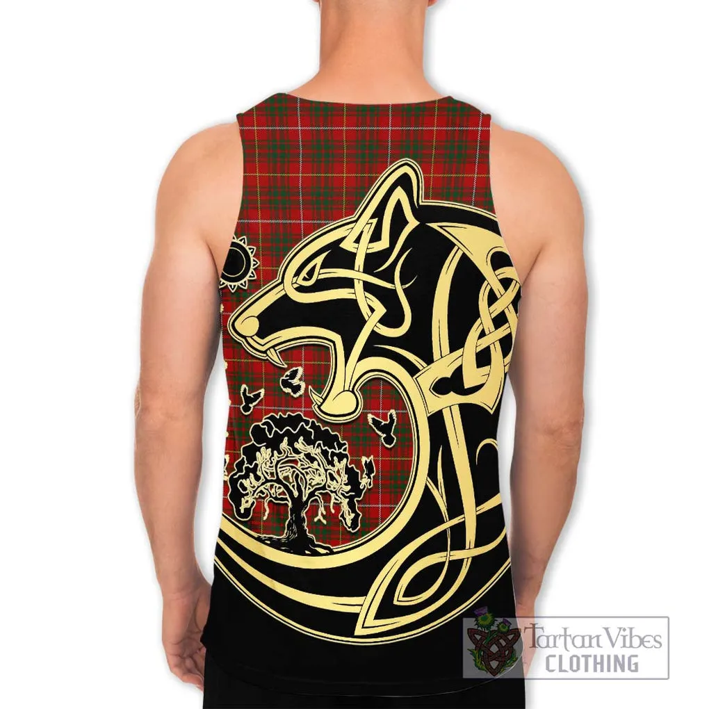 Bruce Tartan Men's Tank Top with Family Crest Celtic Wolf Style