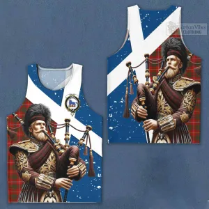 Bruce Tartan Men's Tank Top with Family Crest Scottish Bagpiper Vibes