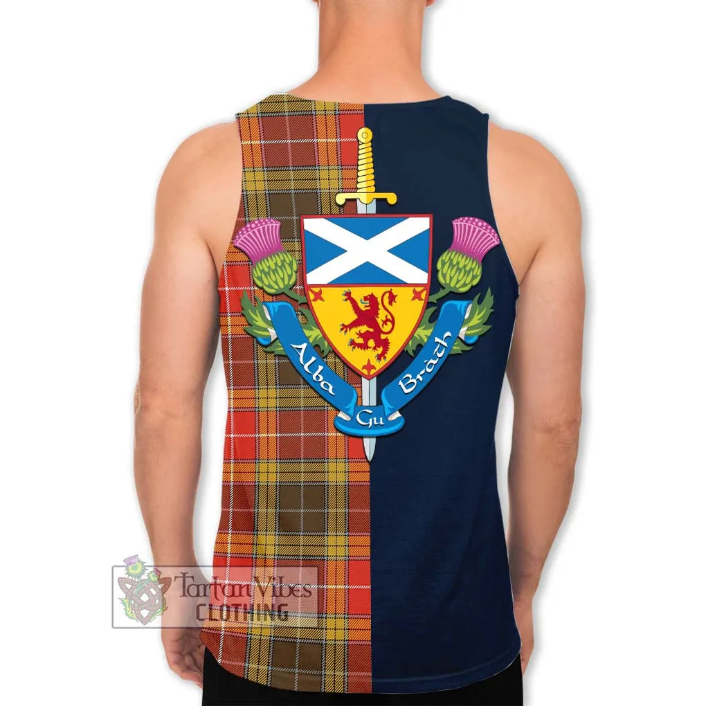 Buchanan Old Set Weathered Tartan Men's Tank Top Alba with Scottish Lion Royal Arm Half Style