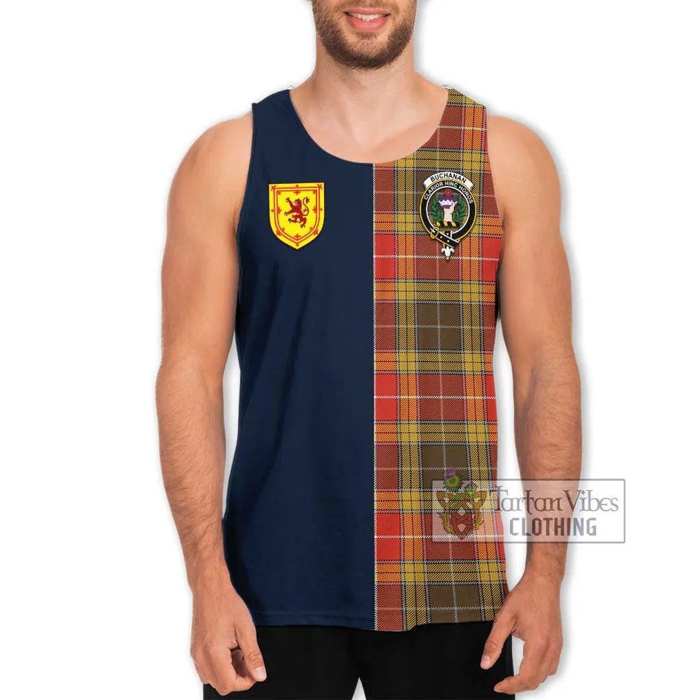 Buchanan Old Set Weathered Tartan Men's Tank Top Alba with Scottish Lion Royal Arm Half Style