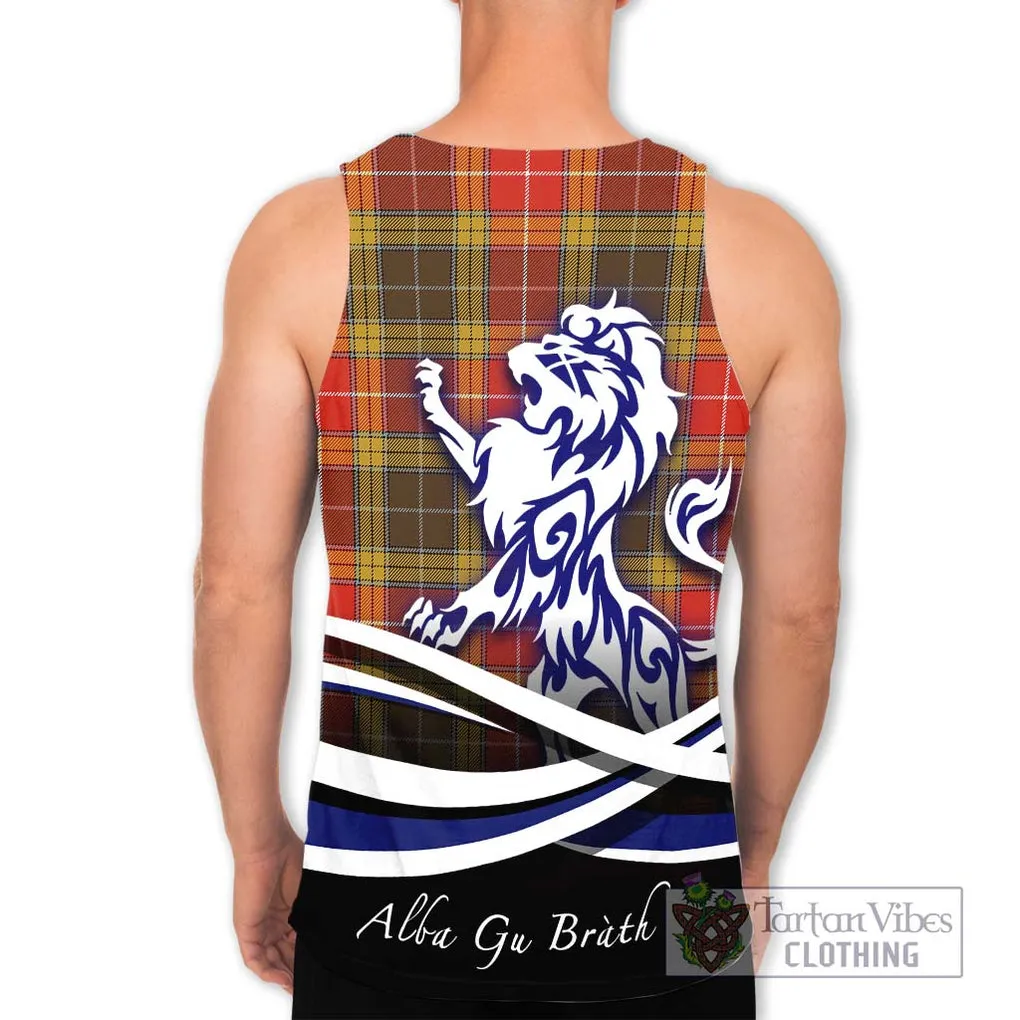 Buchanan Old Set Weathered Tartan Men's Tank Top with Alba Gu Brath Regal Lion Emblem