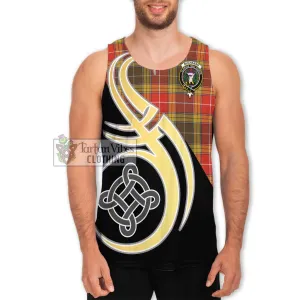 Buchanan Old Set Weathered Tartan Men's Tank Top with Family Crest and Celtic Symbol Style