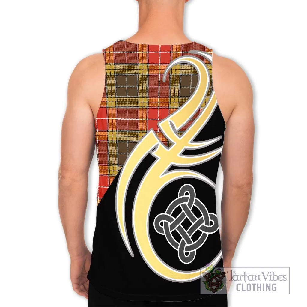 Buchanan Old Set Weathered Tartan Men's Tank Top with Family Crest and Celtic Symbol Style