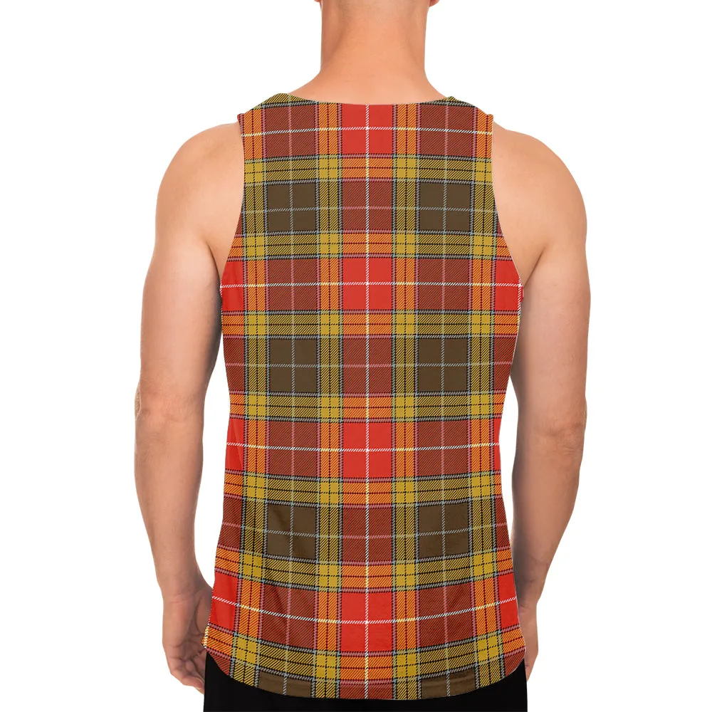 Buchanan Old Set Weathered Tartan Mens Tank Top with Family Crest