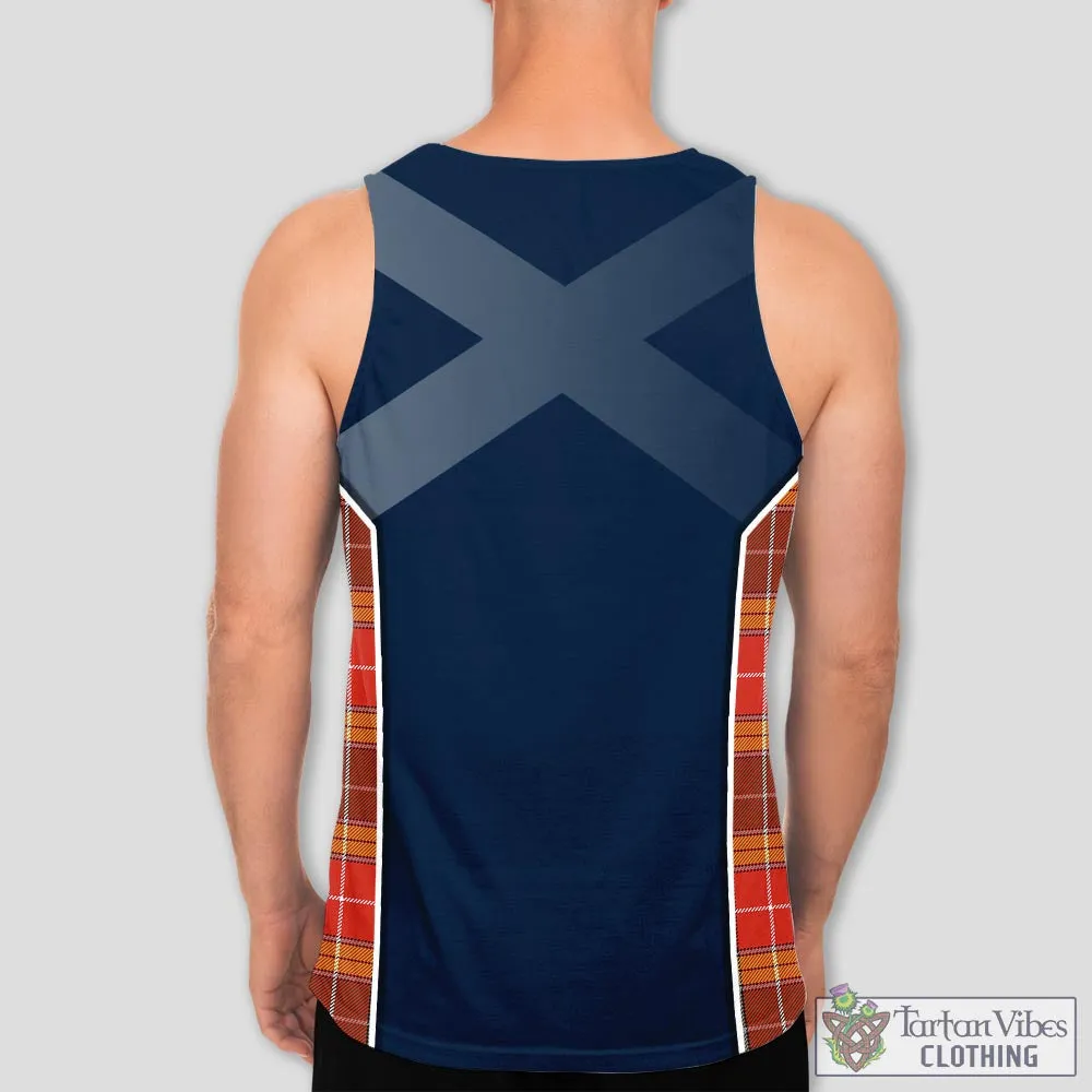 Buchanan Old Set Weathered Tartan Men's Tanks Top with Family Crest and Scottish Thistle Vibes Sport Style