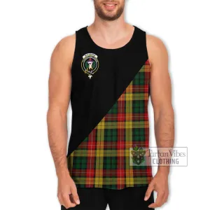 Buchanan Tartan Men's Tank Top with Family Crest and Military Logo Style