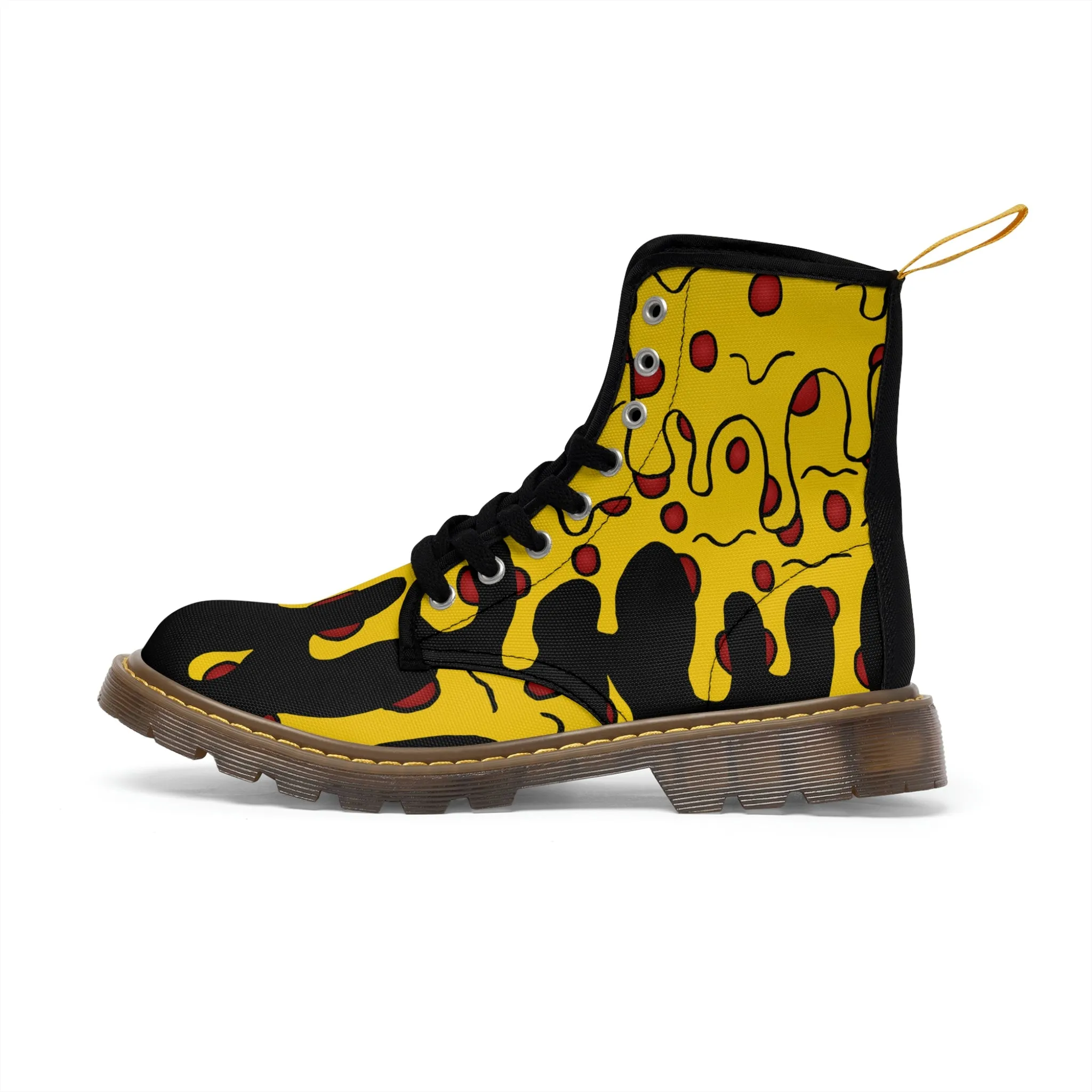 Cheesy Pizza Women's Canvas Boots (Black)