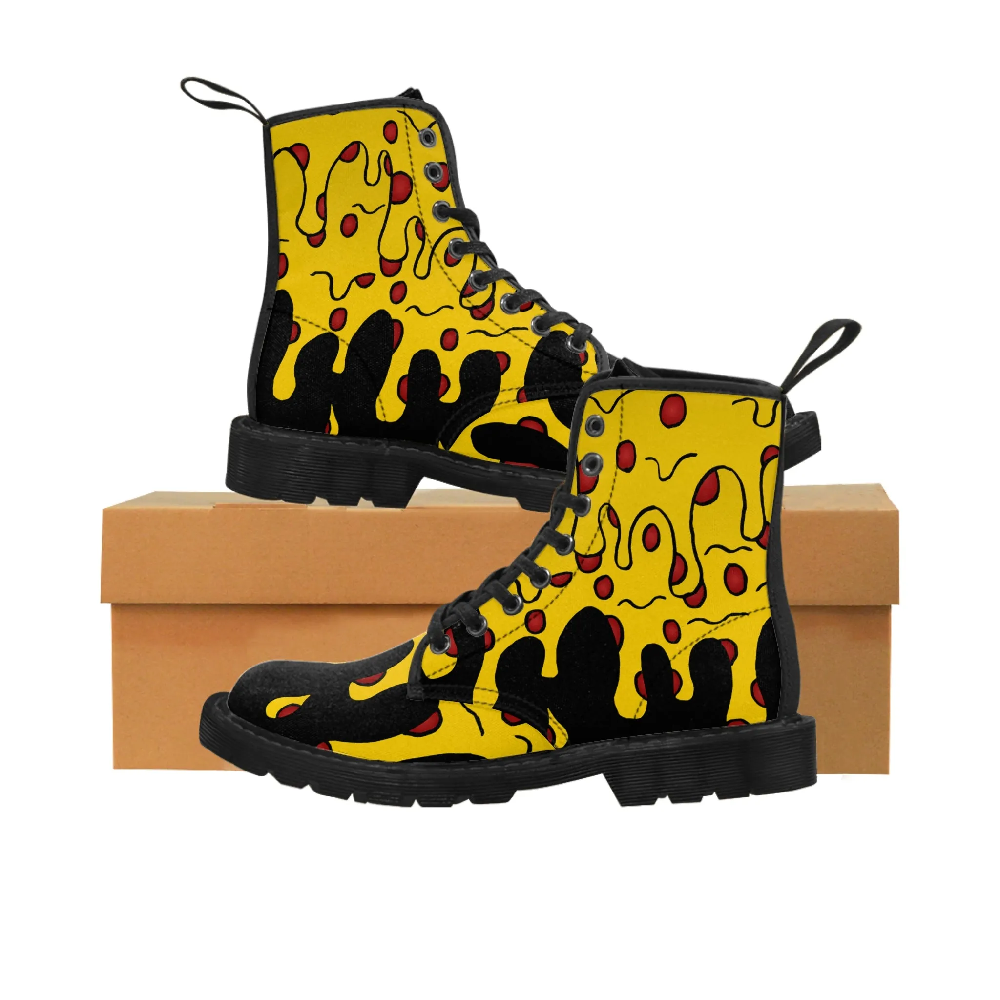 Cheesy Pizza Women's Canvas Boots (Black)