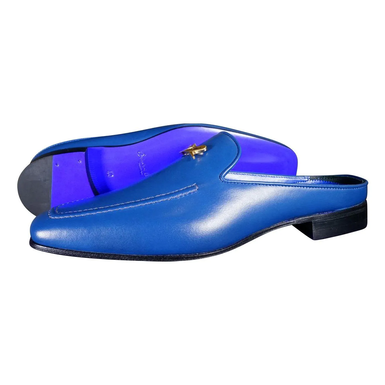 Cobalt With Yellow Gold Hardware Leather Slipper