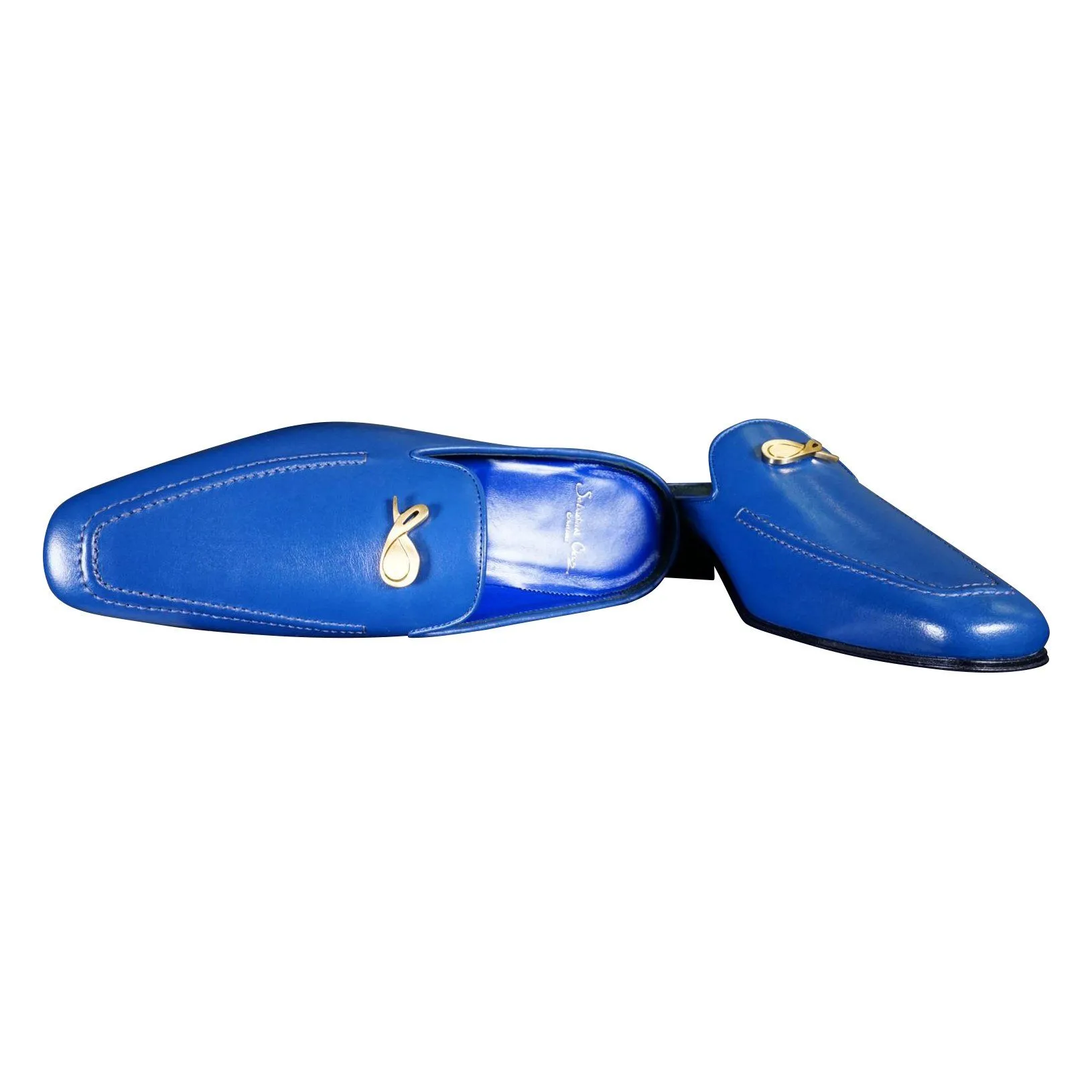 Cobalt With Yellow Gold Hardware Leather Slipper