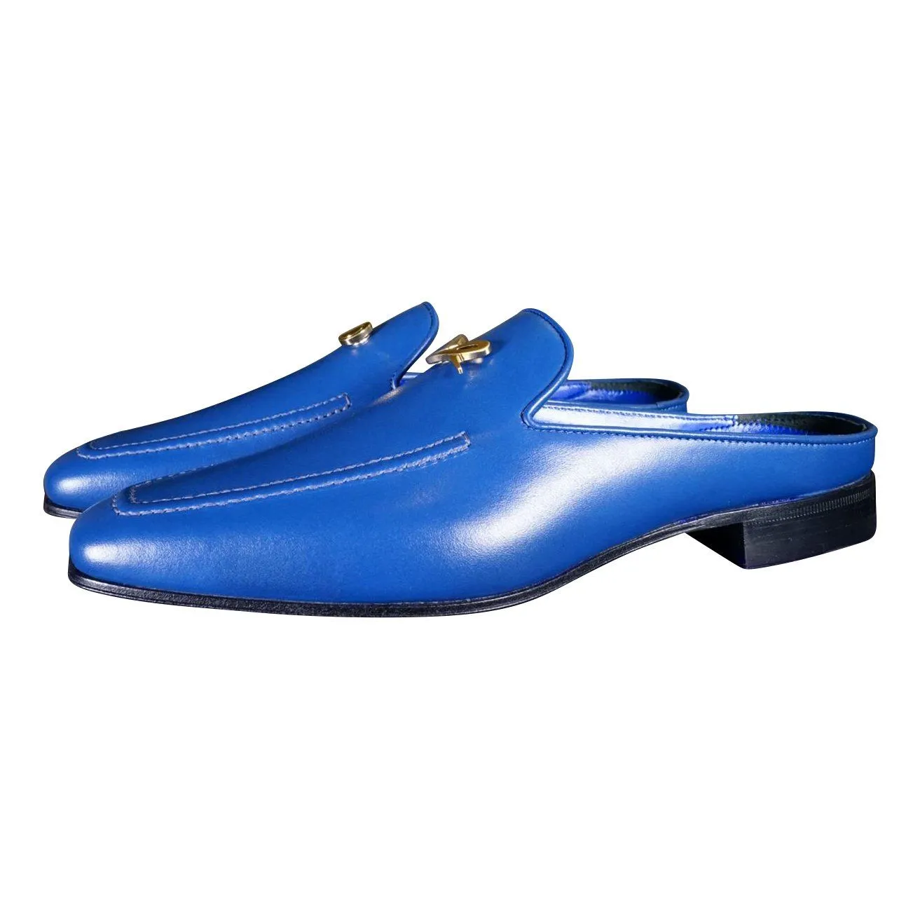 Cobalt With Yellow Gold Hardware Leather Slipper