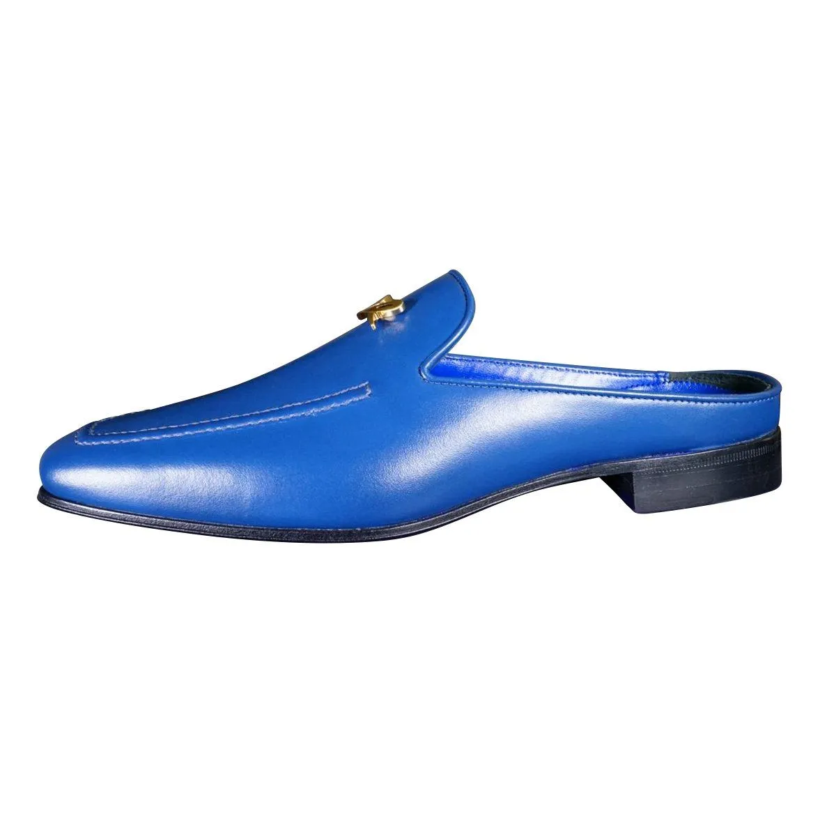 Cobalt With Yellow Gold Hardware Leather Slipper