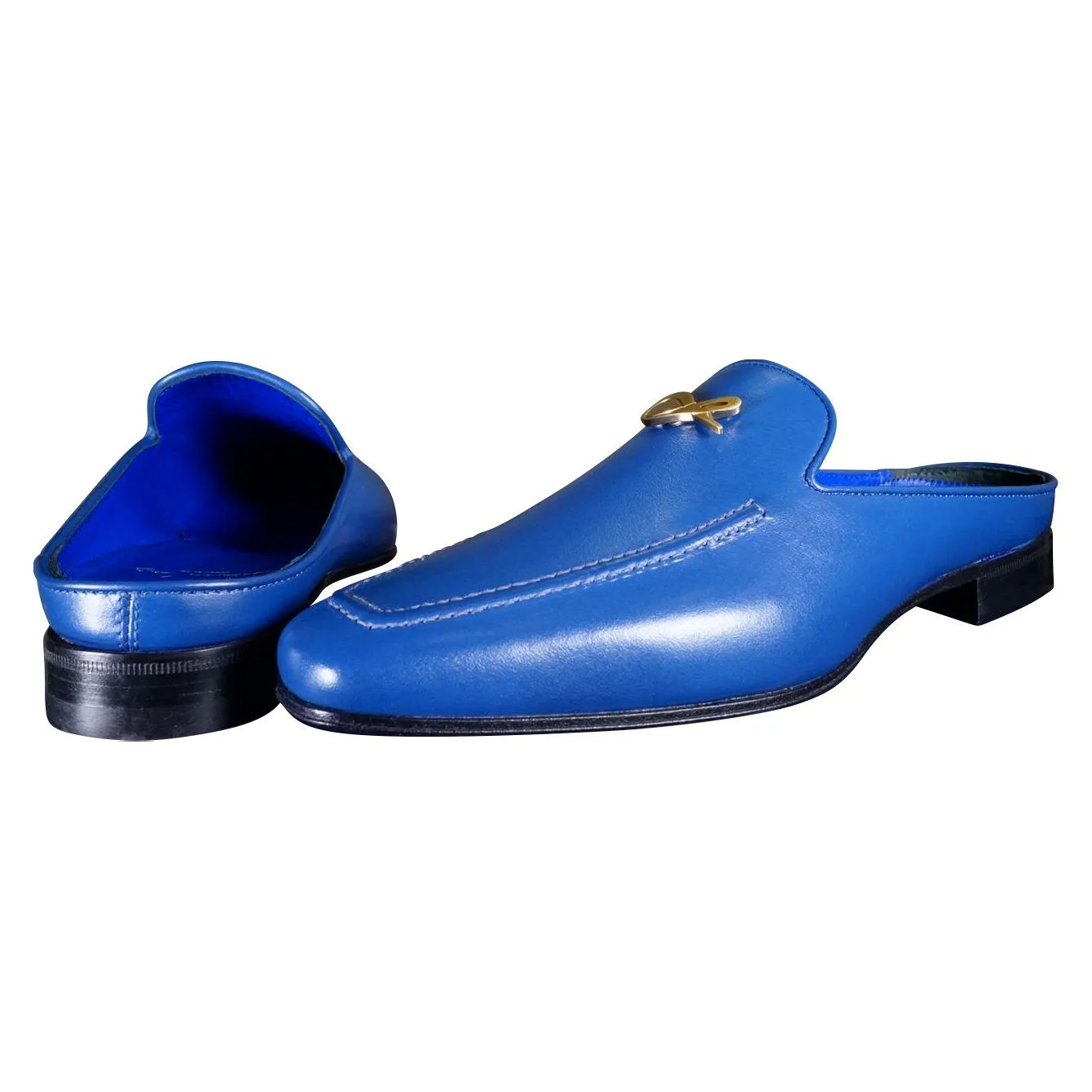 Cobalt With Yellow Gold Hardware Leather Slipper