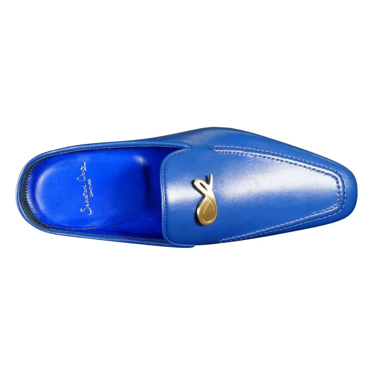 Cobalt With Yellow Gold Hardware Leather Slipper