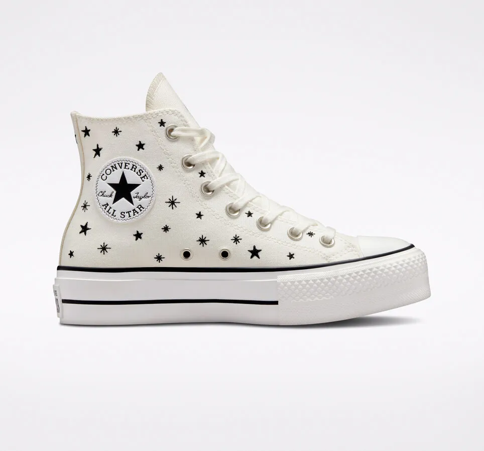 Converse sneakers alta in canvas con zeppa Chuck Taylor All Star Lift Platform Embroidered Stars A03724C egret-black