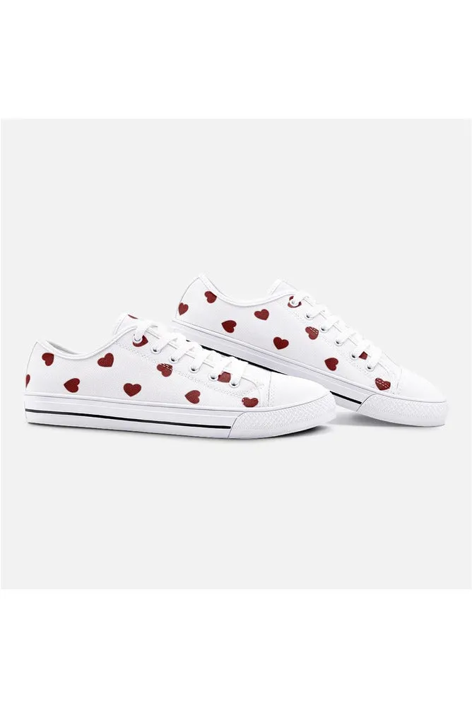 Deeply Red Heart Print Unisex Low Top Canvas Shoes