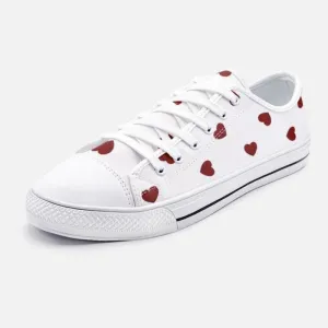 Deeply Red Heart Print Unisex Low Top Canvas Shoes