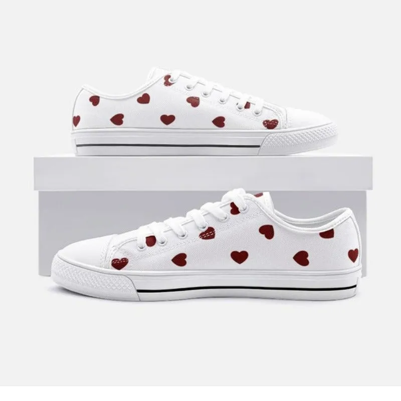 Deeply Red Heart Print Unisex Low Top Canvas Shoes