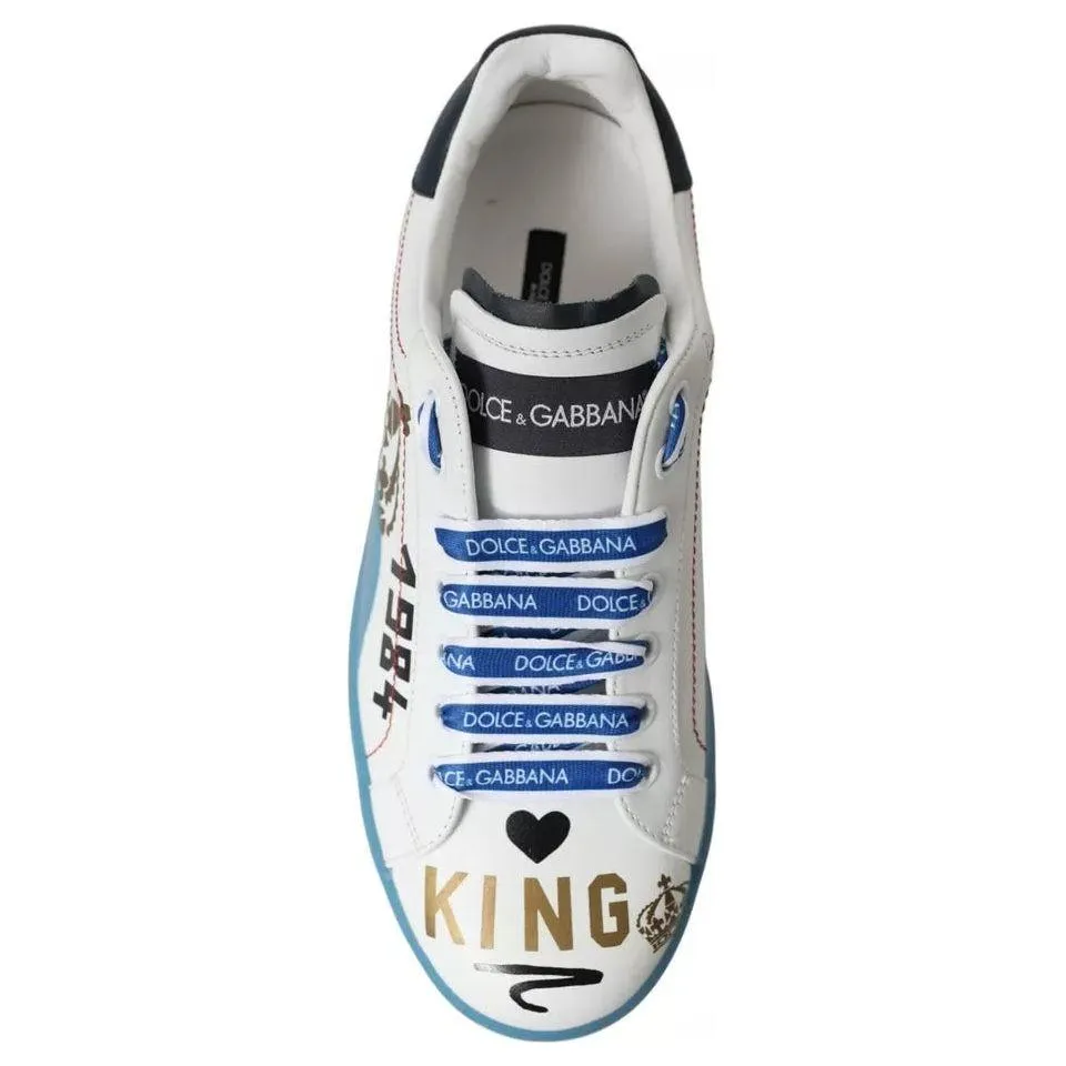 Dolce & Gabbana Blue White Printed Portofino Melt Sneakers Shoes