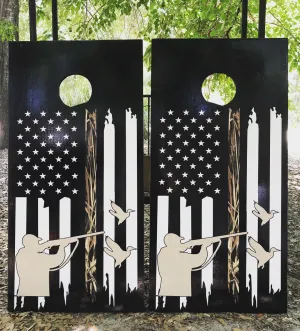 Duck Hunting Vintage US Flag Cornhole Set With Bean Bags