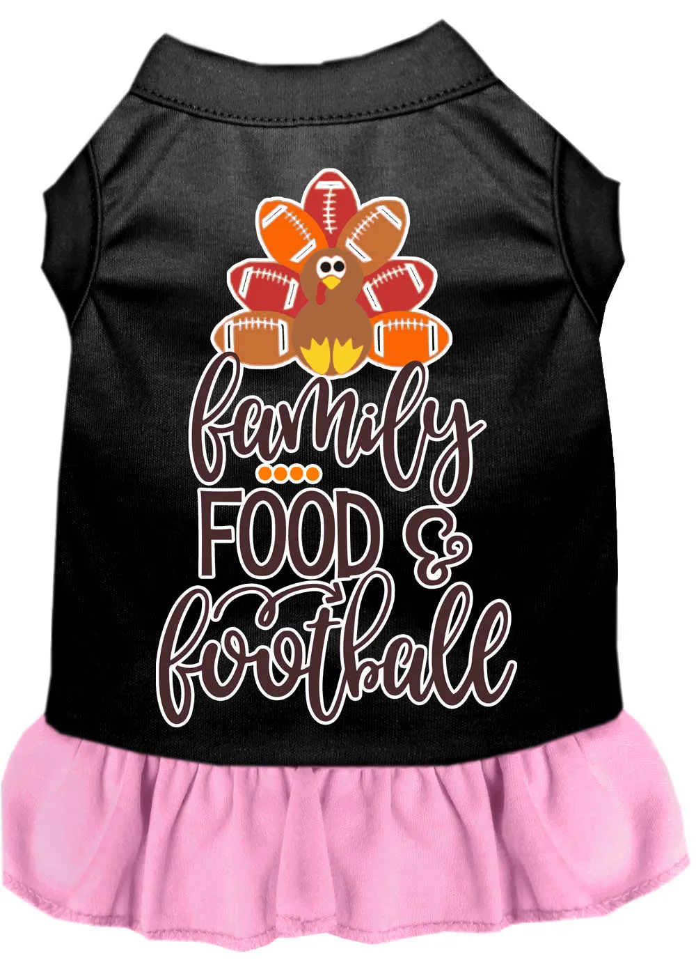 Family, Food, And Football Screen Print Dog Dress Black With Light Pink Xl