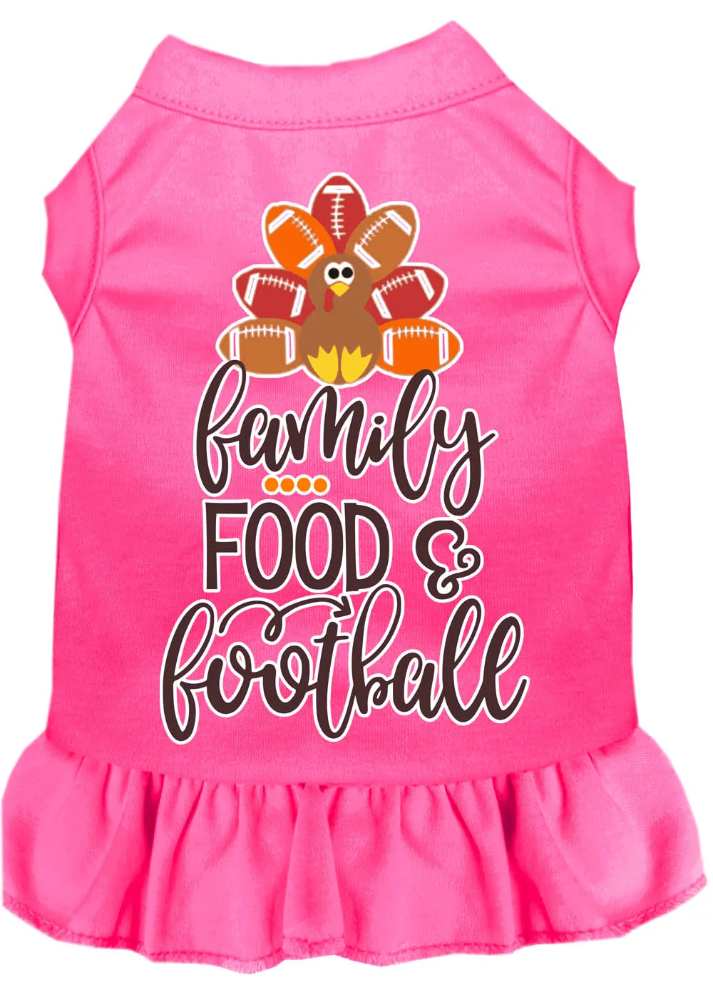 Family, Food, And Football Screen Print Dog Dress Bright Pink Lg