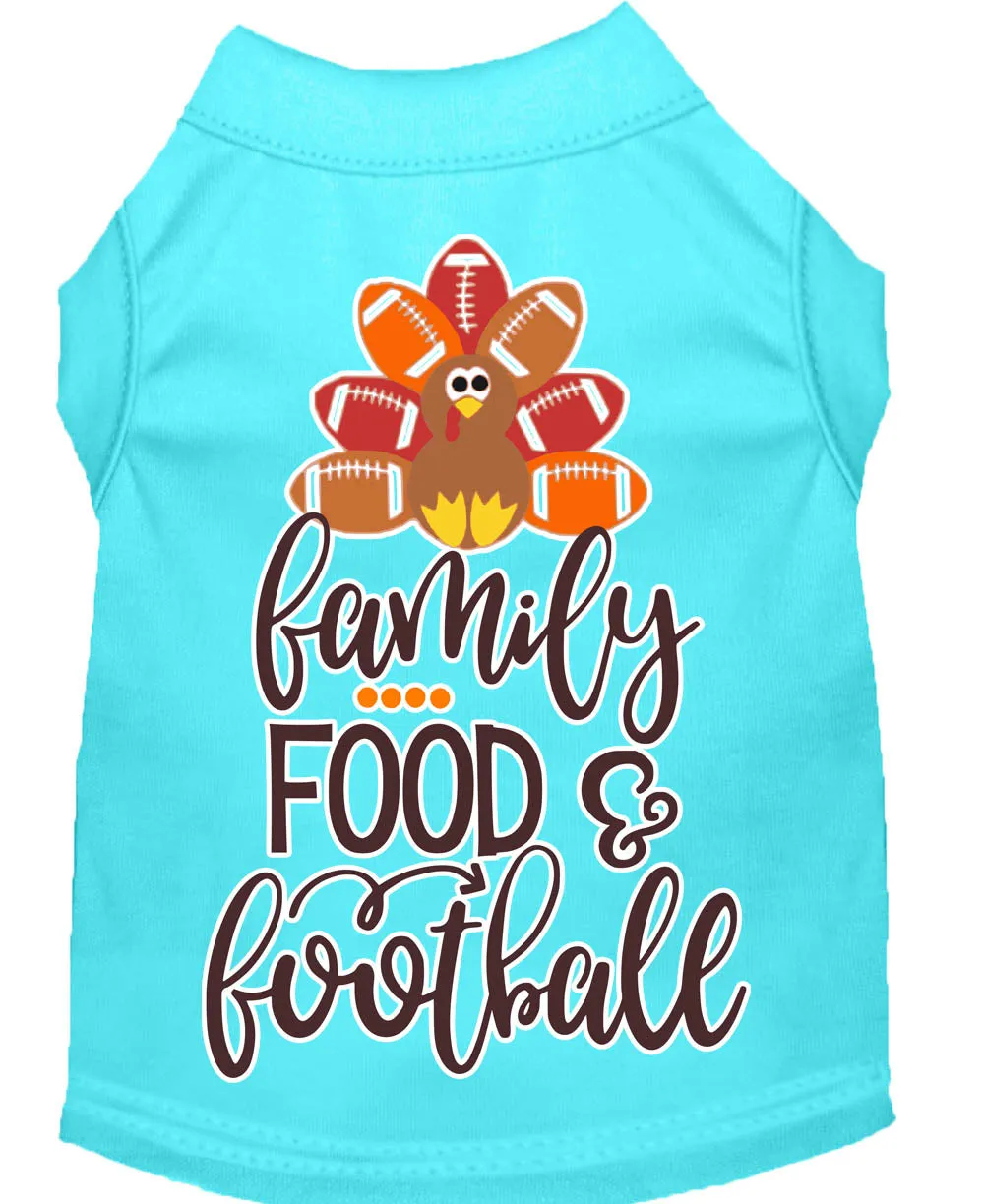 Family, Food, And Football Screen Print Dog Shirt Aqua Lg