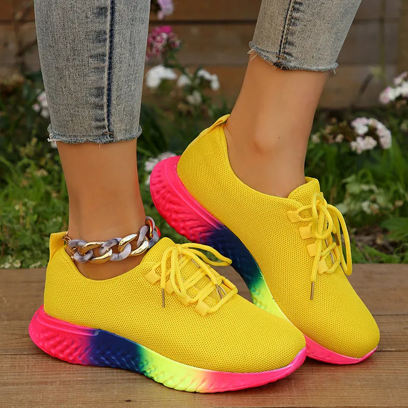 Fashion wedge sneakers color block running walking platform sneakers