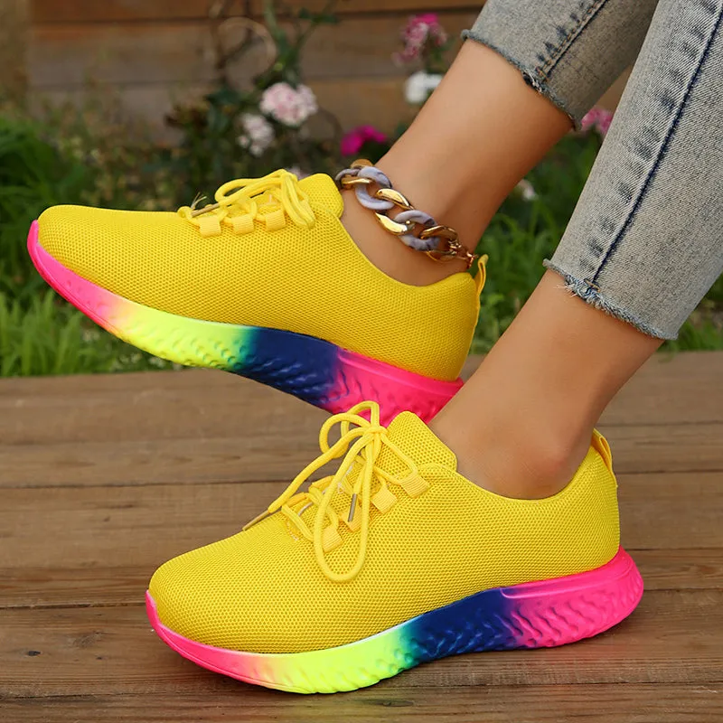 Fashion wedge sneakers color block running walking platform sneakers